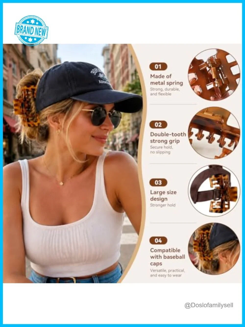 6 Pcs Hat Claw Clips for Baseball Caps, Adjustable Hair Clips for Women, Strong